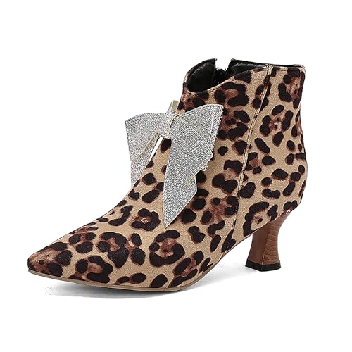 Bviennic Damen Stiefeletten Kitten Heel Elegant Pointed Toe Zip Abend Stiefeletten 2265 Leopard-Print Gr 36.5 EU/37Cn von Bviennic