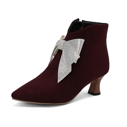 Bviennic Damen Stiefeletten Kitten Heel Elegant Pointed Toe Zip Abend Stiefeletten 2265 Rotwein Gr 47 EU/49Cn von Bviennic
