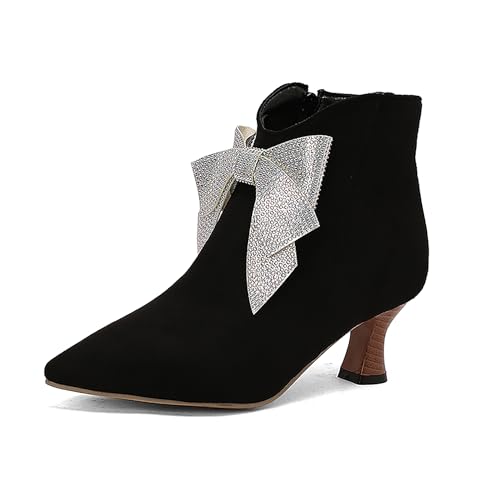 Bviennic Damen Stiefeletten Kitten Heel Elegant Pointed Toe Zip Abend Stiefeletten 2265 Schwarz Gr 47 EU/49Cn von Bviennic