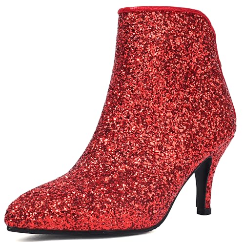 Bviennic Damen Stiefeletten Kitten Heel Elegant Pointed Toe Zip Abend Stiefeletten 2442 Rot Gr 41 EU/43Cn von Bviennic
