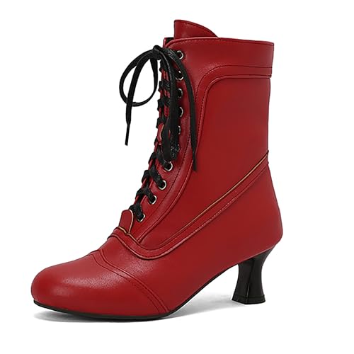 Bviennic Damen Stiefeletten Kitten Heel Elegant Runde Zehen Zip Daily 2254 Rot Gr 44 EU/46Cn von Bviennic