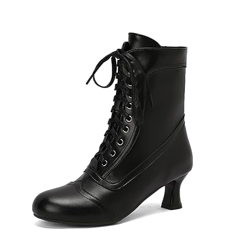 Bviennic Damen Stiefeletten Kitten Heel Elegant Runde Zehen Zip Daily 2254 Schwarz Gr 40.5 EU/42Cn von Bviennic