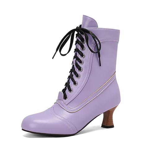 Bviennic Damen Stiefeletten Kitten Heel Elegant Runde Zehen Zip Daily 2254 Violett Gr 40.5 EU/42Cn von Bviennic