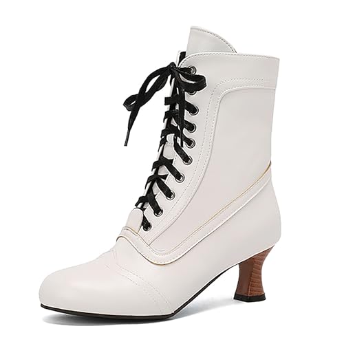 Bviennic Damen Stiefeletten Kitten Heel Elegant Runde Zehen Zip Daily 2254 Weiß Gr 36 EU von Bviennic