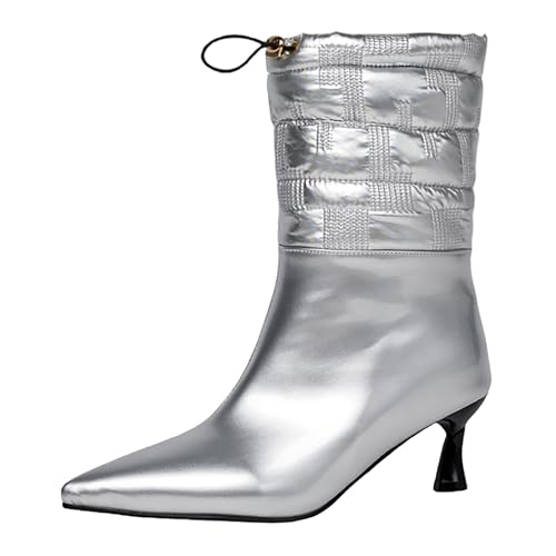 Bviennic Damen Stiefeletten Kitten Heel Mode Pointed Toe Ohne Verschluss Abend Stiefeletten 2199 Silber Gr 33 EU/32Cn von Bviennic
