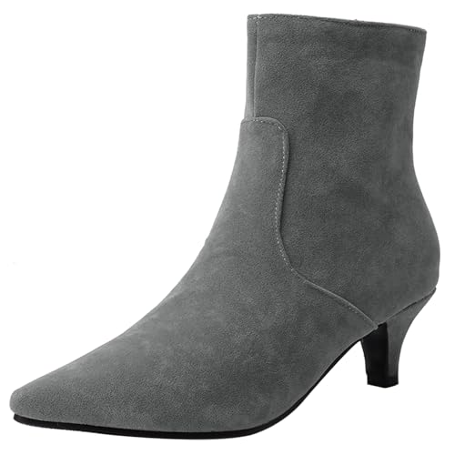 Bviennic Damen Stiefeletten Kitten Heel Mode Pointed Toe Zip Daily 2424 Grau Gr 39 EU/40Cn von Bviennic