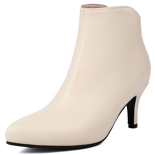 Bviennic Damen Stiefeletten Kitten Heel Mode Pointed Toe Zip Daily 2441 Beige Gr 45 EU/47Cn von Bviennic