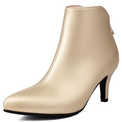 Bviennic Damen Stiefeletten Kitten Heel Mode Pointed Toe Zip Daily 2441 Gold Gr 37 EU/38Cn von Bviennic