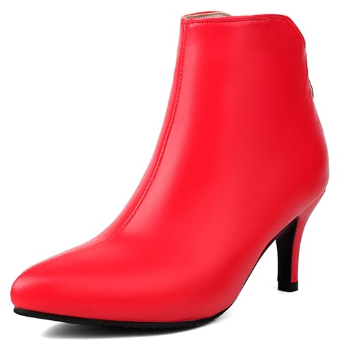 Bviennic Damen Stiefeletten Kitten Heel Mode Pointed Toe Zip Daily 2441 Rot Gr 40.5 EU/42Cn von Bviennic