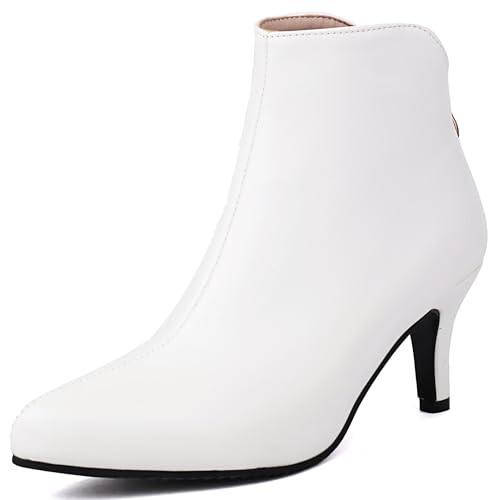 Bviennic Damen Stiefeletten Kitten Heel Mode Pointed Toe Zip Daily 2441 Weiß Gr 43 EU/45Cn von Bviennic