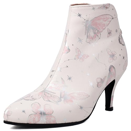 Bviennic Damen Stiefeletten Kitten Heel Mode Pointed Toe Zip Daily 2443 Beige Gr 41 EU/43Cn von Bviennic