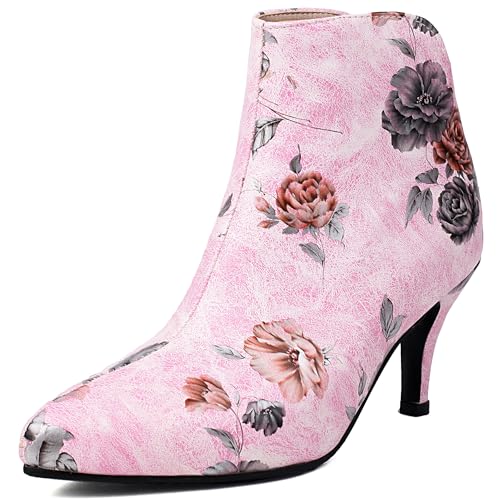 Bviennic Damen Stiefeletten Kitten Heel Mode Pointed Toe Zip Daily 2443 Pink Gr 44 EU/46Cn von Bviennic