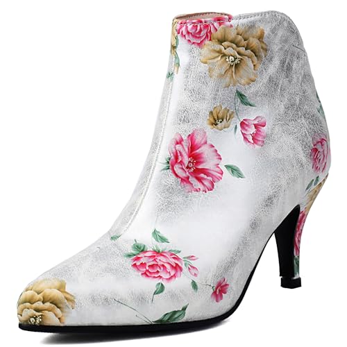 Bviennic Damen Stiefeletten Kitten Heel Mode Pointed Toe Zip Daily 2443 Weiß Gr 38 EU/39Cn von Bviennic