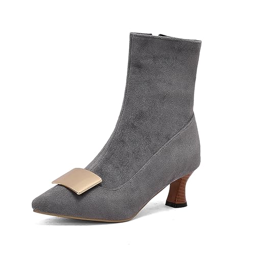 Bviennic Damen Stiefeletten Kitten Heel Mode Pointed Toe Zip Party Stiefeletten 2264 Grau Gr 40.5 EU/42Cn von Bviennic