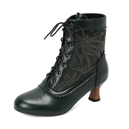 Bviennic Damen Stiefeletten Kitten Heel Mode Runde Zehen Schnüren Daily 2284 Grün Gr 41 EU/43Cn von Bviennic