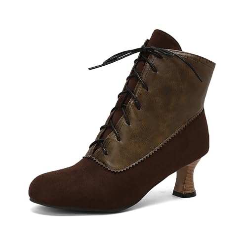 Bviennic Damen Stiefeletten Kitten Heel Mode Runde Zehen Zip Daily 2256 Braun Gr 41 EU/43Cn von Bviennic