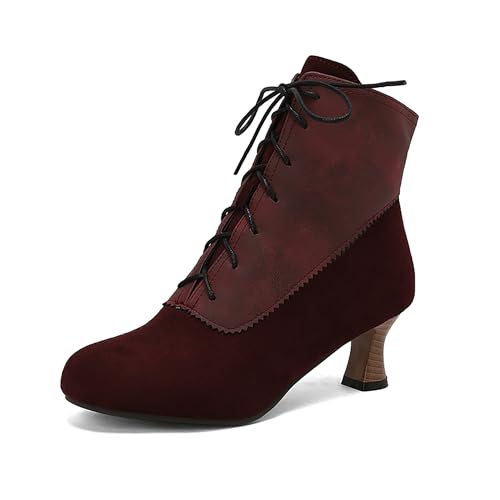 Bviennic Damen Stiefeletten Kitten Heel Mode Runde Zehen Zip Daily 2256 Rotwein Gr 40 EU/41Cn von Bviennic