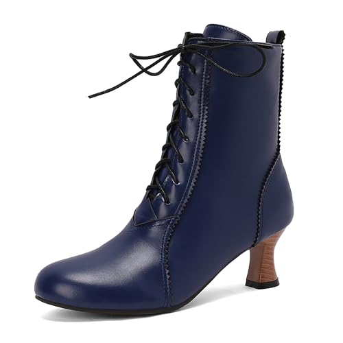 Bviennic Damen Stiefeletten Kitten Heel Mode Runde Zehen Zip Daily 2257 Blau Gr 38 EU/39Cn von Bviennic