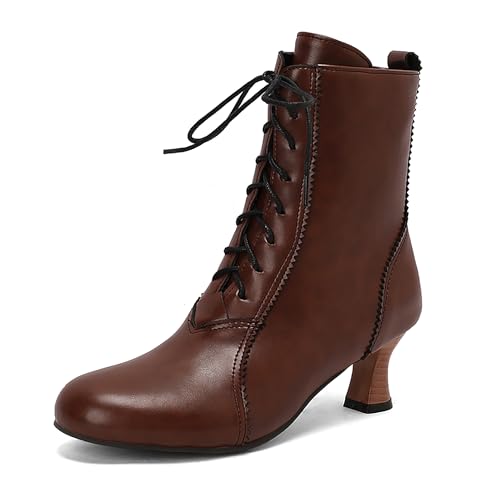 Bviennic Damen Stiefeletten Kitten Heel Mode Runde Zehen Zip Daily 2257 Braun Gr 40.5 EU/42Cn von Bviennic