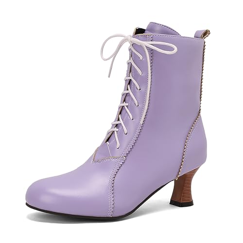 Bviennic Damen Stiefeletten Kitten Heel Mode Runde Zehen Zip Daily 2257 Violett Gr 42 EU/44Cn von Bviennic