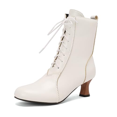 Bviennic Damen Stiefeletten Kitten Heel Mode Runde Zehen Zip Daily 2257 Weiß Gr 46 EU/48Cn von Bviennic