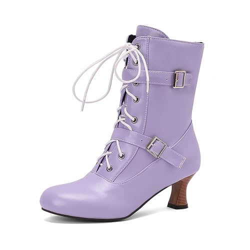 Bviennic Damen Stiefeletten Kitten Heel Mode Runde Zehen Zip Dancing Schuhe 2258 Violett Gr 40.5 EU/42Cn von Bviennic