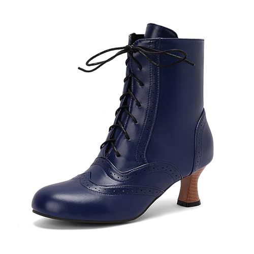 Bviennic Damen Stiefeletten Kitten Heel Mode Runde Zehen Zip Kleid Stiefeletten 2259 Blau Gr 43 EU/45Cn von Bviennic