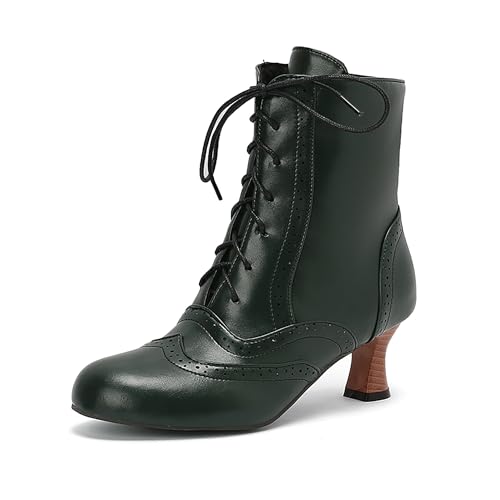 Bviennic Damen Stiefeletten Kitten Heel Mode Runde Zehen Zip Kleid Stiefeletten 2259 Grün Gr 43 EU/45Cn von Bviennic