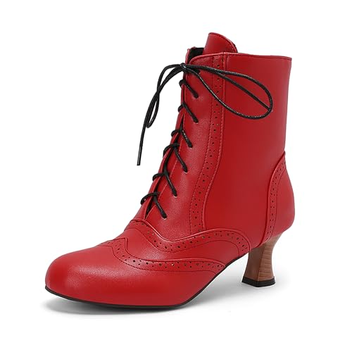 Bviennic Damen Stiefeletten Kitten Heel Mode Runde Zehen Zip Kleid Stiefeletten 2259 Rot Gr 44 EU/46Cn von Bviennic