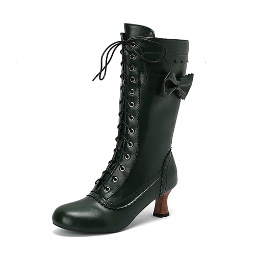 Bviennic Damen Stiefeletten Kitten Heel Mode Runde Zehen Zip Party 2260 Grün Gr 41 EU/43Cn von Bviennic