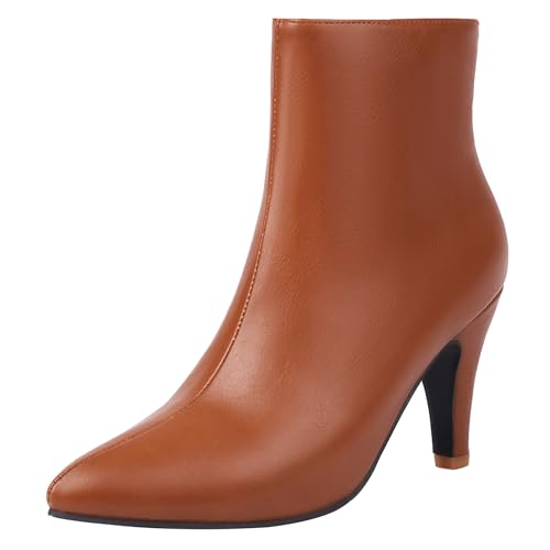 Bviennic Damen Stiefeletten Kitten Heel Simple Pointed Toe Zip Kleid Stiefeletten 2462 Braun Gr 42 EU/44Cn von Bviennic