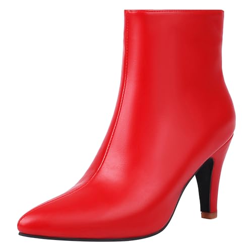Bviennic Damen Stiefeletten Kitten Heel Simple Pointed Toe Zip Kleid Stiefeletten 2462 Rot Gr 38 EU/39Cn von Bviennic