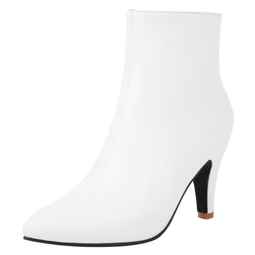 Bviennic Damen Stiefeletten Kitten Heel Simple Pointed Toe Zip Kleid Stiefeletten 2462 Weiß Gr 40 EU/41Cn von Bviennic
