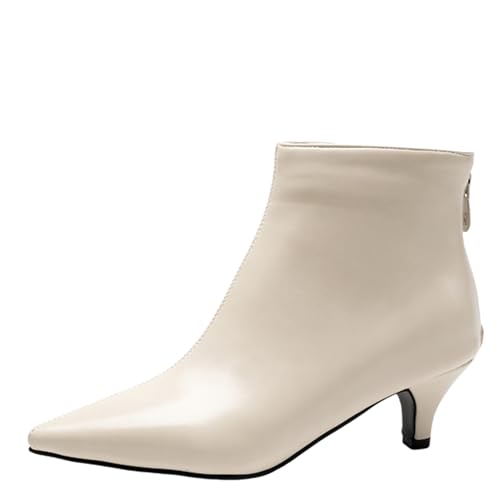 Bviennic Damen Stiefeletten Kitten Heel Solid Pointed Toe Zip Daily 2421 Beige Gr 40.5 EU/42Cn von Bviennic