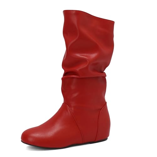 Bviennic Damen Stiefeletten Mid Keilabsatz Leisure Runde Zehen Zip Daily 2294 Rot Gr 34 EU von Bviennic