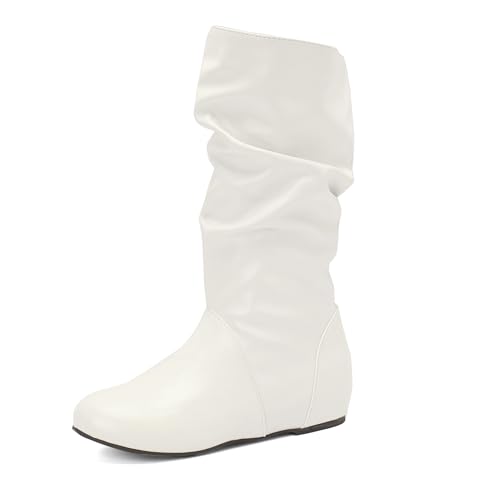 Bviennic Damen Stiefeletten Mid Keilabsatz Leisure Runde Zehen Zip Daily 2294 Weiß Gr 38 EU/39Cn von Bviennic