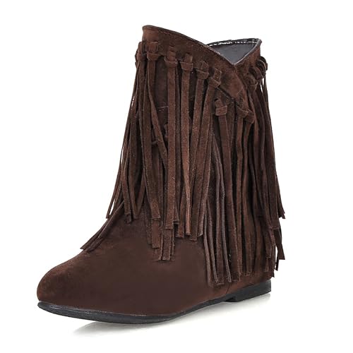 Bviennic Damen Stiefeletten Mid Keilabsatz Mode Runde Zehen Ohne Verschluss Daily 2194 Braun Gr 33.5 EU/33Cn von Bviennic