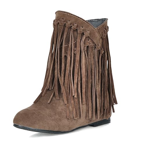 Bviennic Damen Stiefeletten Mid Keilabsatz Mode Runde Zehen Ohne Verschluss Daily 2194 Gelb Gr 40 EU/41Cn von Bviennic