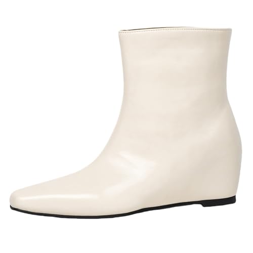 Bviennic Damen Stiefeletten Mid Keilabsatz Mode Square Toe Ohne Verschluss Daily 2415 Beige Gr 40.5 EU/42Cn von Bviennic
