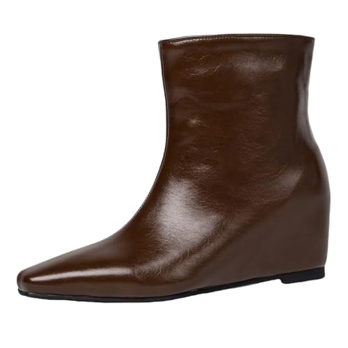 Bviennic Damen Stiefeletten Mid Keilabsatz Mode Square Toe Ohne Verschluss Daily 2415 Braun Gr 41 EU/43Cn von Bviennic