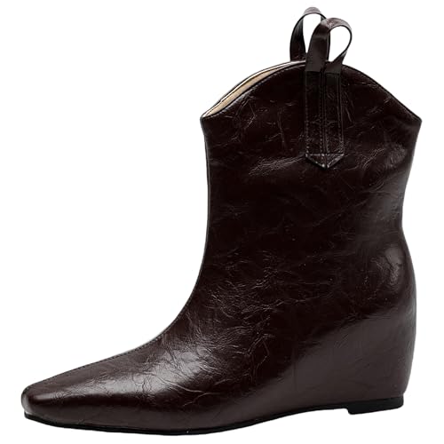 Bviennic Damen Stiefeletten Mid Keilabsatz Mode Square Toe Ohne Verschluss Daily 2418 Braun Gr 43 EU/45Cn von Bviennic