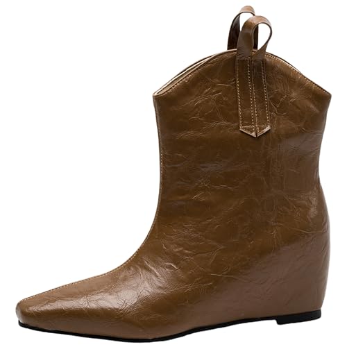 Bviennic Damen Stiefeletten Mid Keilabsatz Mode Square Toe Ohne Verschluss Daily 2418 Gelb Gr 40.5 EU/42Cn von Bviennic