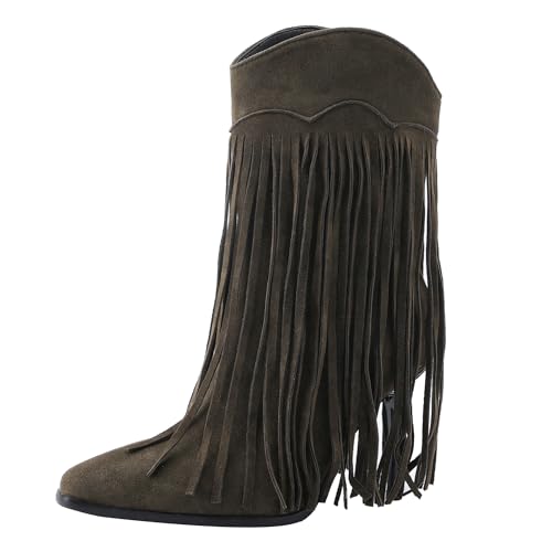 Bviennic Damen Stiefeletten Stiletto Höhe Ferse Mode Pointed Toe Ohne Verschluss Kleid Stiefeletten 2198 Grün Gr 35 EU von Bviennic