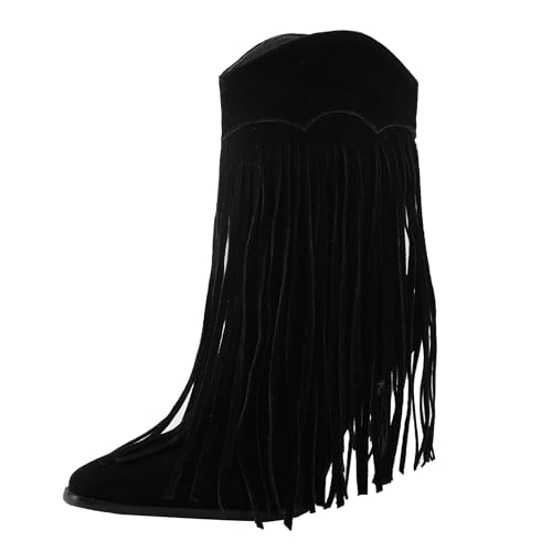 Bviennic Damen Stiefeletten Stiletto Höhe Ferse Mode Pointed Toe Ohne Verschluss Kleid Stiefeletten 2198 Schwarz Gr 34 EU von Bviennic