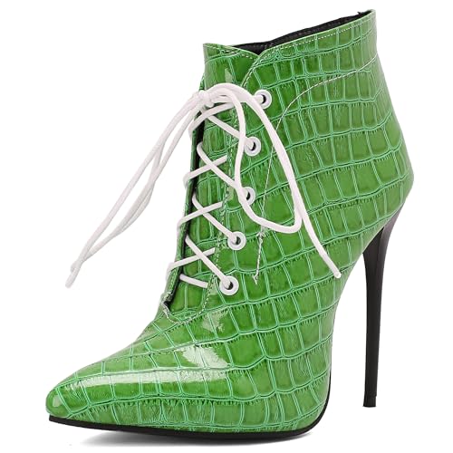 Bviennic Damen Stiefeletten Stiletto Höhe Ferse Mode Pointed Toe Schnüren Party Stiefeletten 2465 Grün Gr 42 EU/44Cn von Bviennic