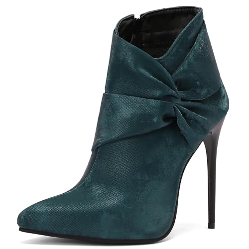 Bviennic Damen Stiefeletten Stiletto Höhe Ferse Mode Pointed Toe Zip Abend Stiefeletten 2466 Grün Gr 41 EU/43Cn von Bviennic