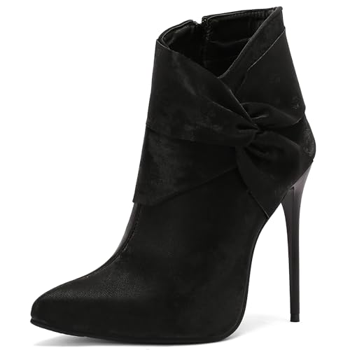 Bviennic Damen Stiefeletten Stiletto Höhe Ferse Mode Pointed Toe Zip Abend Stiefeletten 2466 Schwarz Gr 46 EU/48Cn von Bviennic