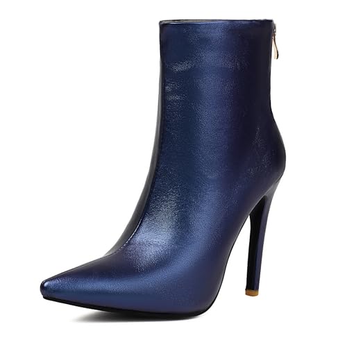 Bviennic Damen Stiefeletten Stiletto Höhe Ferse Mode Pointed Toe Zip Party 2398 Blau Gr 44 EU/46Cn von Bviennic