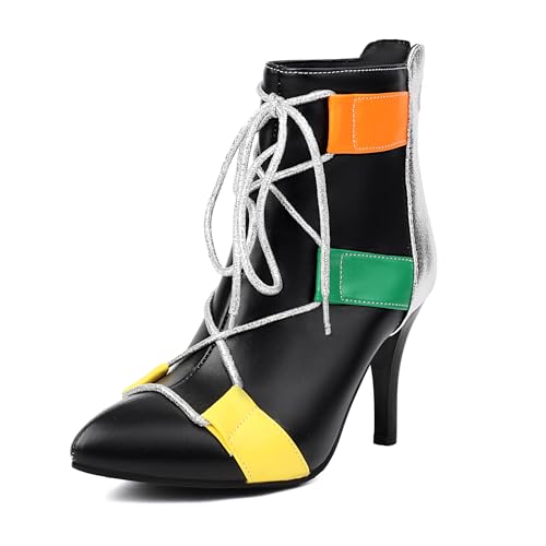 Bviennic Damen Stiefeletten Stiletto Höhe Ferse Mode Pointed Toe Zip Party Stiefeletten 2345 Schwarz Gr 43 EU/45Cn von Bviennic