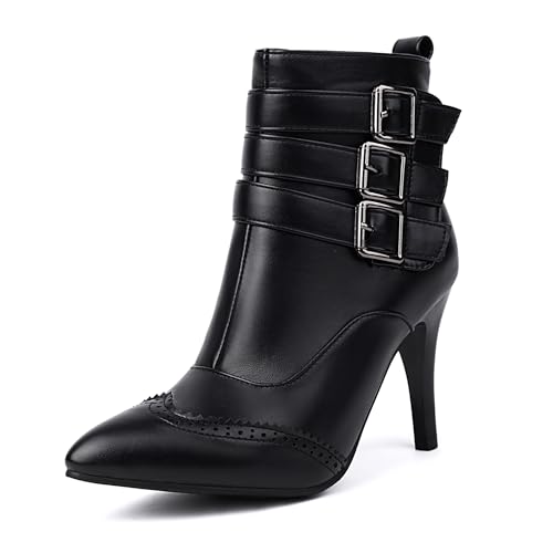 Bviennic Damen Stiefeletten Stiletto Höhe Ferse Mode Pointed Toe Zip Party Stiefeletten 2347 Schwarz Gr 37 EU/38Cn von Bviennic